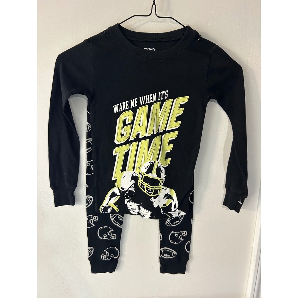 Carters Boys 5 Football Pajama Set Black Game Time 2 Piece Snug Fit PJs